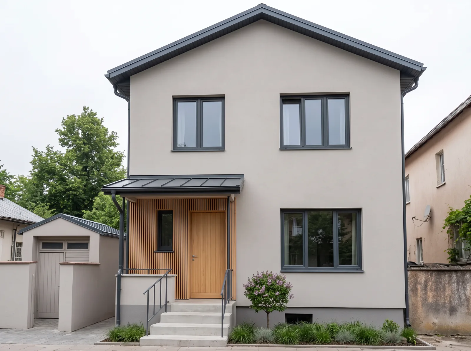 A new look for the whole house: finishes, roof, windows and entrance. Floors, roof pitch and openings stay.