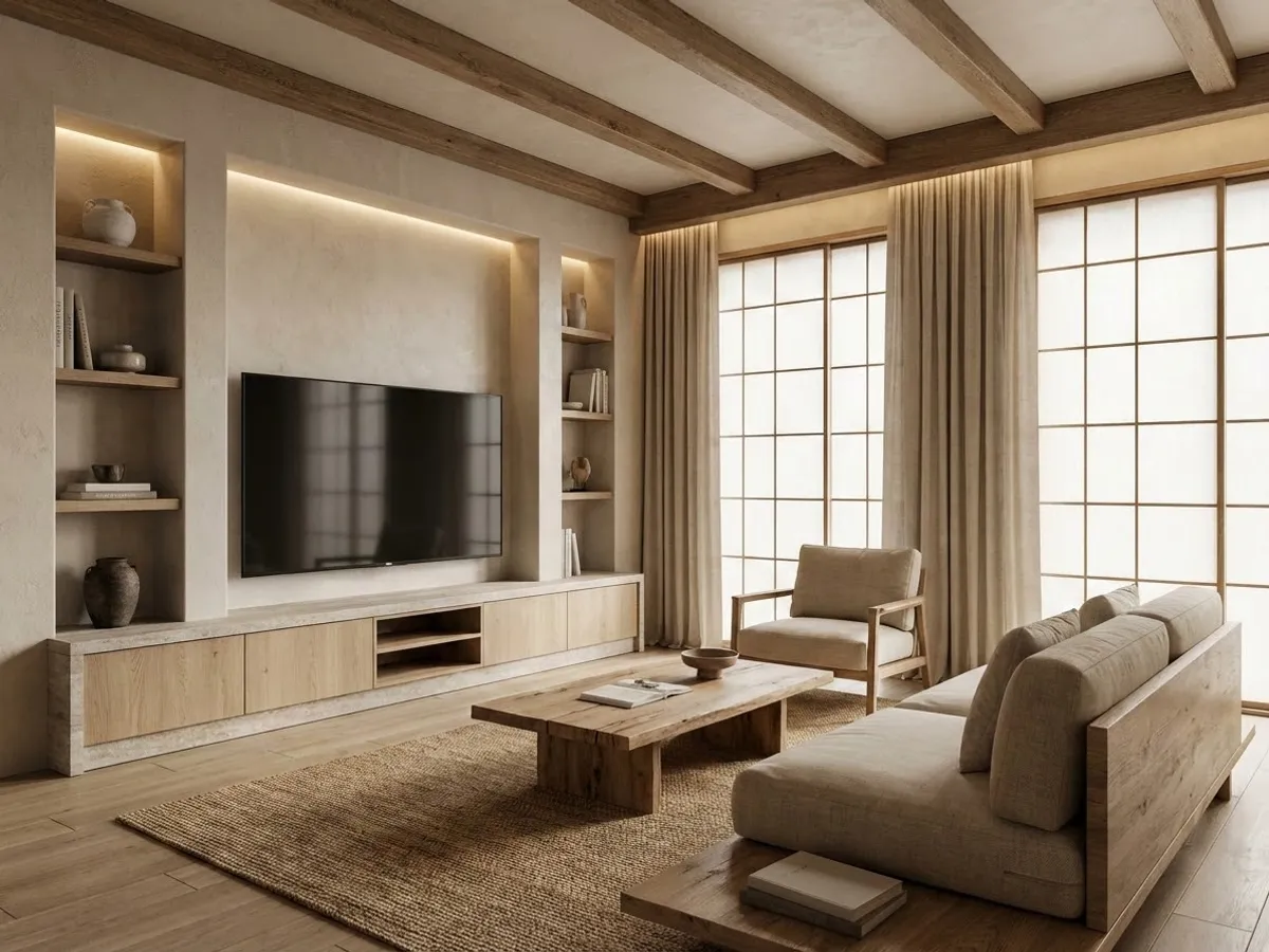 A calm Japandi interior